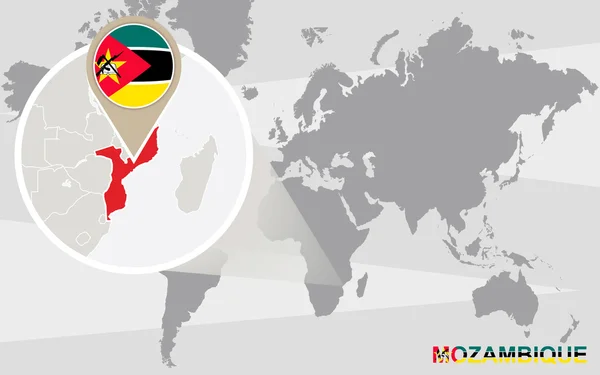 Mapa świata z powiększony Mozambiku — Wektor stockowy