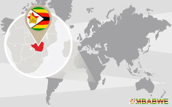 Wereldkaart met vergrote Zimbabwe — Stockvector