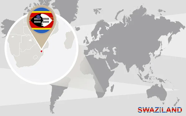 Världskarta med förstorade Swaziland — Stock vektor