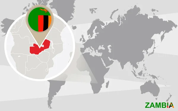 Mapa del mundo con Zambia ampliada — Vector de stock