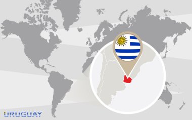 Büyütülmüş Uruguay ile Dünya Haritası