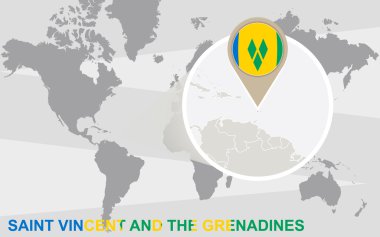 World map with magnified Saint Vincent and the Grenadines clipart