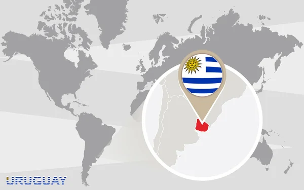 Mapa del mundo con Uruguay magnificado — Vector de stock