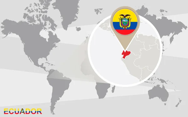 Mapa del mundo con Ecuador magnificado — Vector de stock