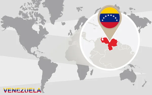 Mapa del mundo con Venezuela magnificada — Vector de stock