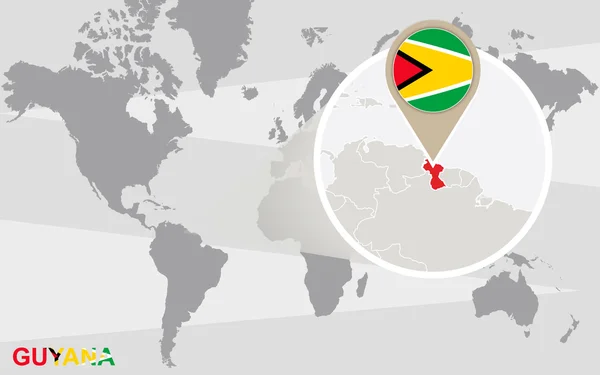 Mapa del mundo con Guyana magnificada — Vector de stock