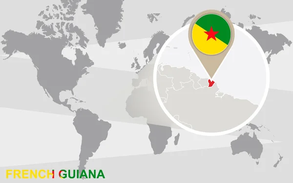 Világ Térkép-val nagyított Francia Guyana — Stock Vector