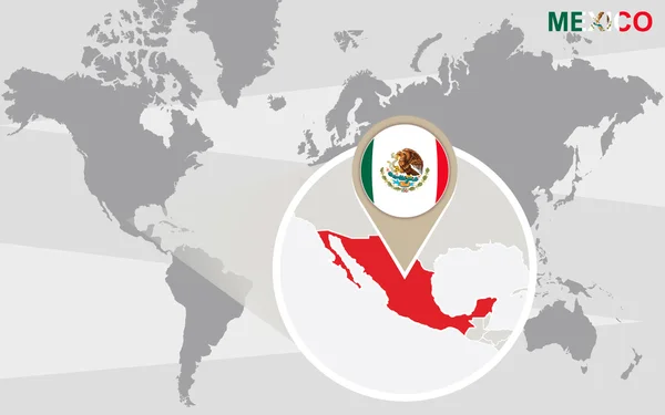 Mapa del mundo con México magnificado — Vector de stock