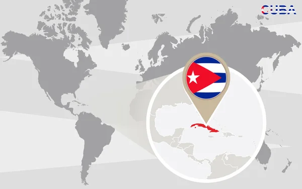 Карта світу з збільшене Куби — стоковий вектор