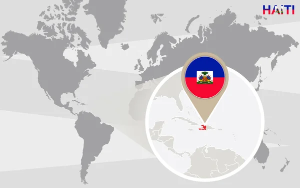 Carte du monde avec Haïti magnifiée — Image vectorielle