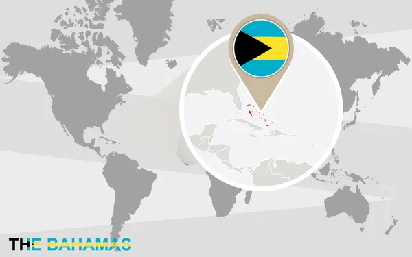 Mapa světa s zvětšená Bahamy — Stockový vektor