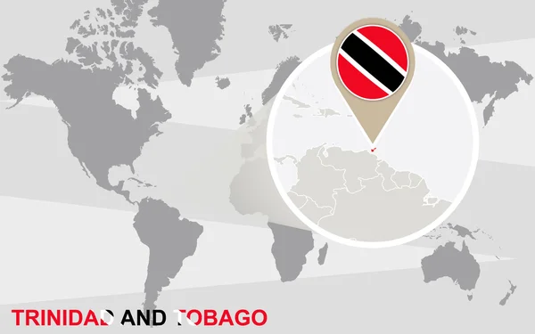 Mapa do mundo com ampliação de Trinidad e Tobago —  Vetores de Stock