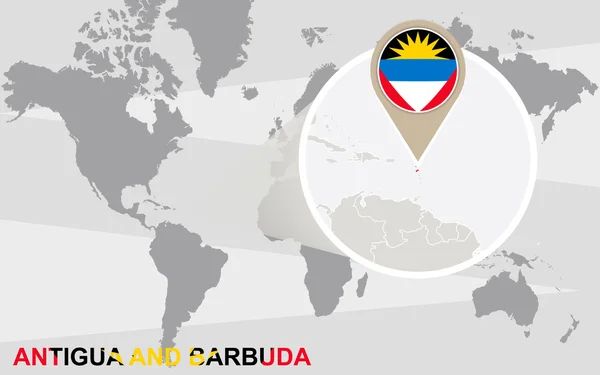Mapa świata z powiększony Antigui i Barbudy — Wektor stockowy