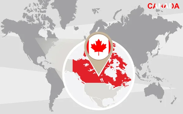 Mapa do mundo com o Canadá ampliado — Vetor de Stock