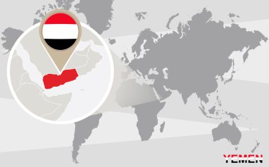 Dünya Haritası ile büyütülmüş Yemen