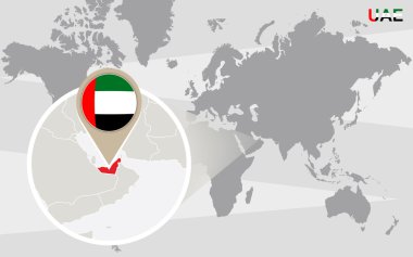 World map with magnified United Arab Emirates clipart