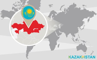 Dünya Haritası büyütülmüş Kazakistan ile