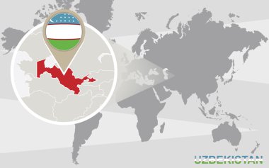 Büyütülmüş Özbekistan ile Dünya Haritası