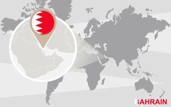 Mapa del mundo con Bahréin magnificado — Archivo Imágenes Vectoriales