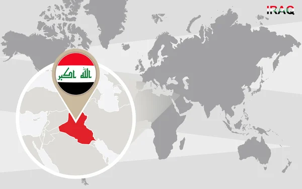 Mapa do mundo com Iraque ampliado — Vetor de Stock