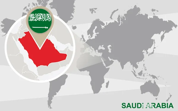 Карта світу з збільшене Саудівська Аравія — стоковий вектор