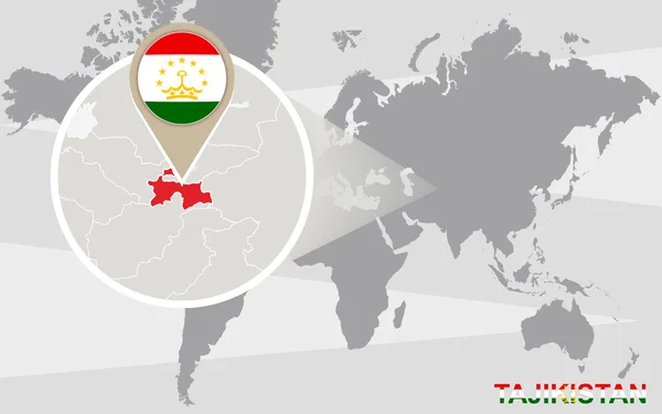 拡大タジキスタンで世界地図 — ストックベクタ