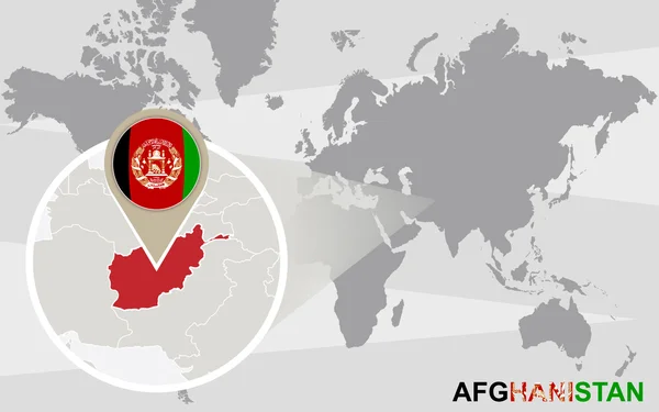 Carte du monde avec Afghanistan magnifié — Image vectorielle