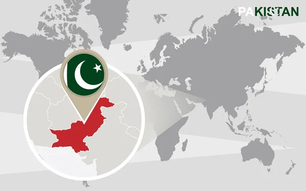 Världskarta med förstorade Pakistan — Stock vektor
