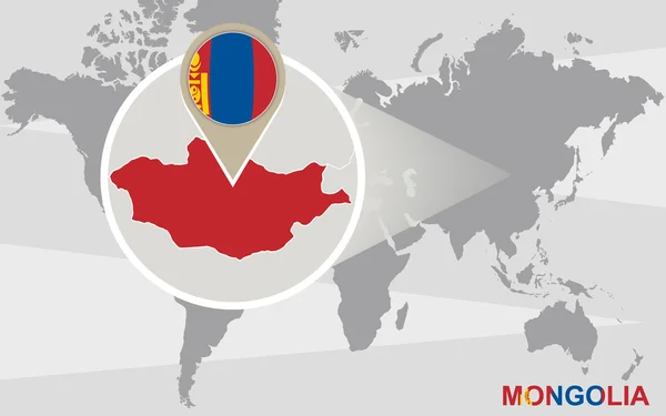 Mapa świata z powiększony Mongolii — Wektor stockowy