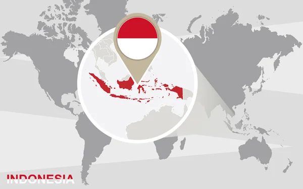 Mapa do mundo com ampliação da Indonésia —  Vetores de Stock