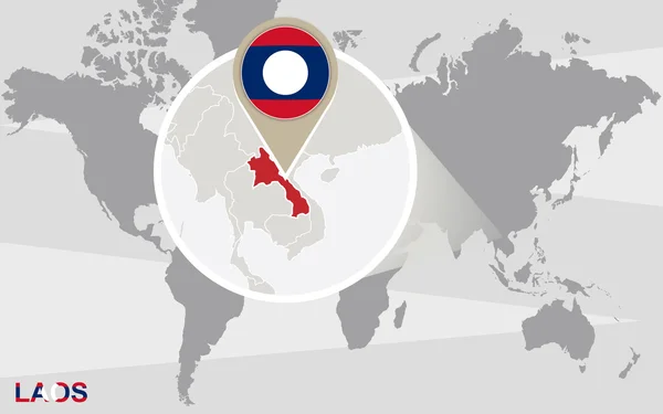 Mapa do mundo com Laos ampliado — Vetor de Stock