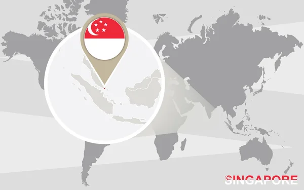 Mapa světa s zvětšená Singapur — Stockový vektor