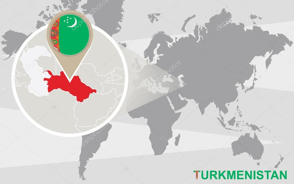 World map with magnified Turkmenistan