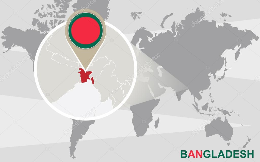 world map with magnified bangladesh stock vector