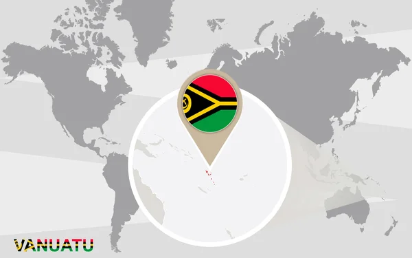 Carte du monde avec Vanuatu magnifié — Image vectorielle