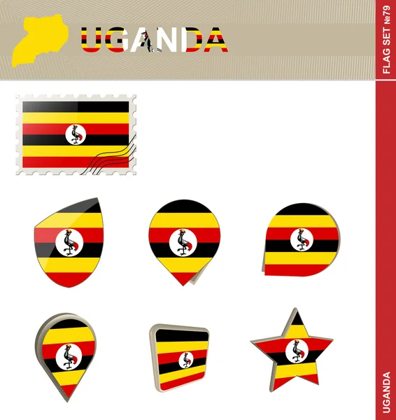 Set Bandera Uganda, Set Bandera 79 — Vector de stock