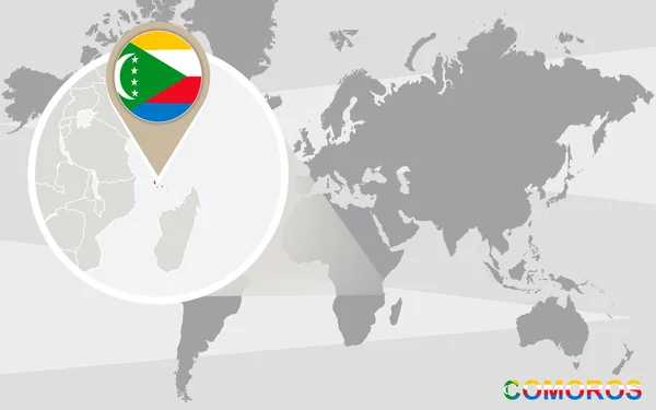 Világ Térkép-val nagyított Comore-szigetek — Stock Vector