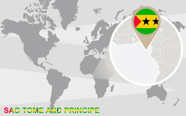 Mapa del mundo con Santo Tomé y Príncipe magnificados — Vector de stock