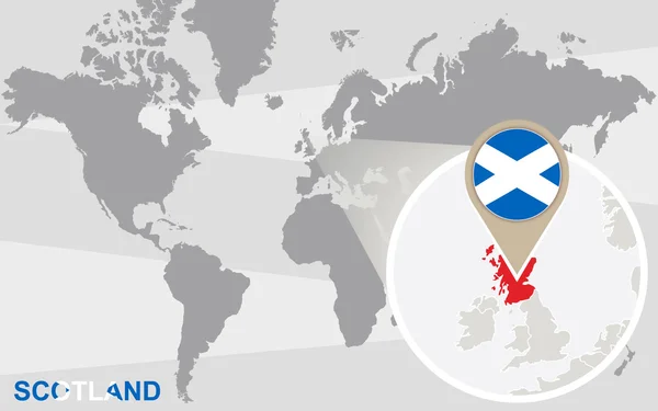 Mappa del mondo con Scozia ingrandita — Vettoriale Stock