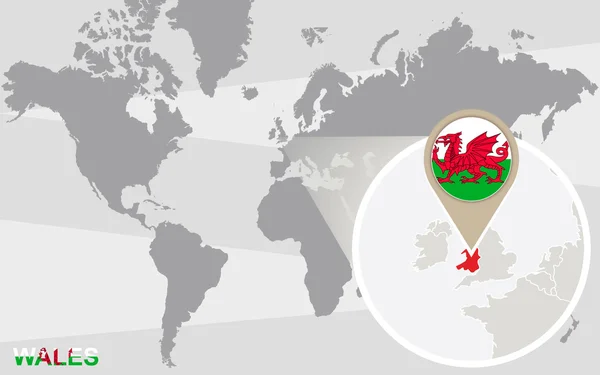 Världskarta med förstorade Wales — Stock vektor