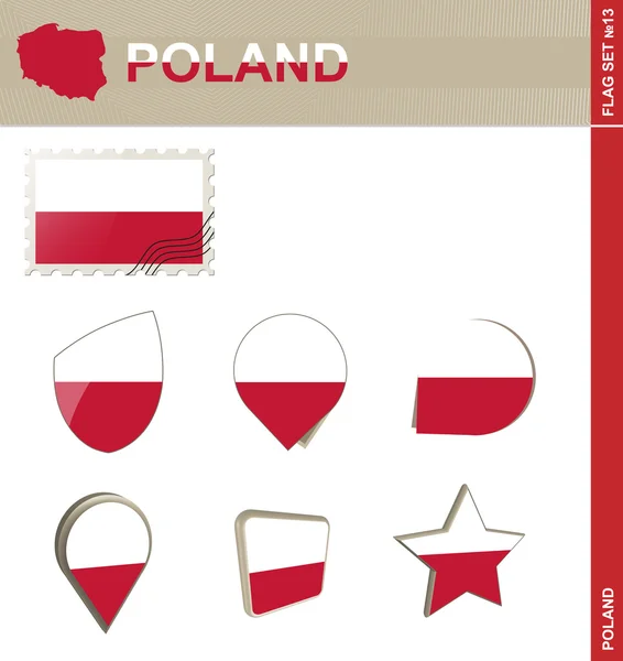 Poland Flag Set, Flag Set 13 — Stock Vector