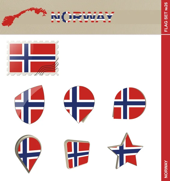 Set de bandera de Noruega, Set de bandera 26 — Vector de stock