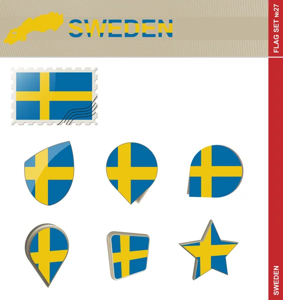 スウェーデン国旗セット、フラグ セット 27 — ストックベクタ