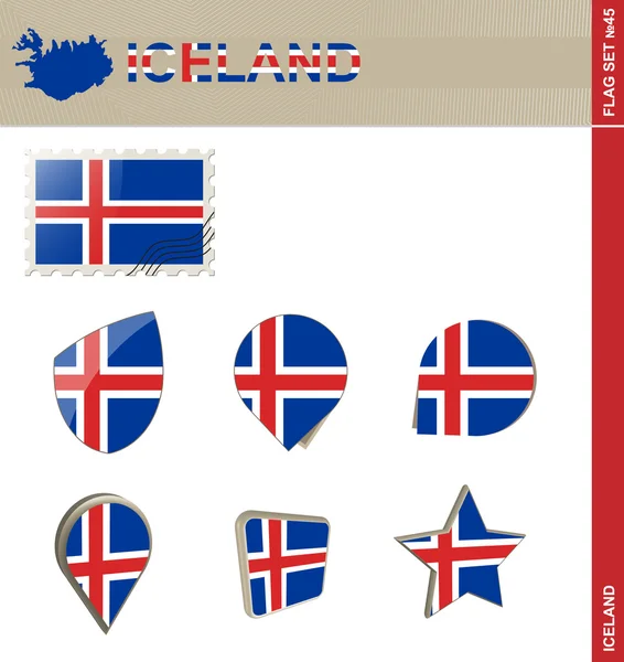 Isländische Flagge gesetzt, Flagge gesetzt 45 — Stockvektor