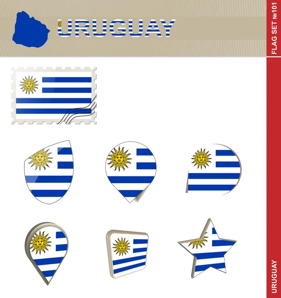 Uruguay Set de Banderas, Set de Banderas 101 — Archivo Imágenes Vectoriales