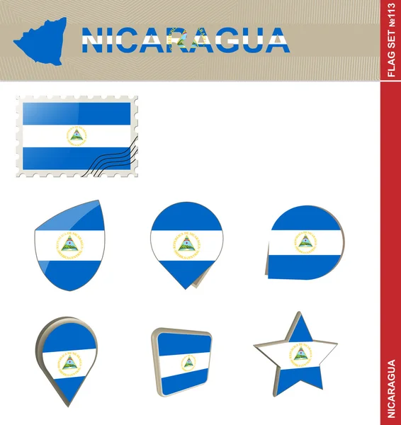 Nicaragua Flag Set, Flag Set 113 — Stock Vector