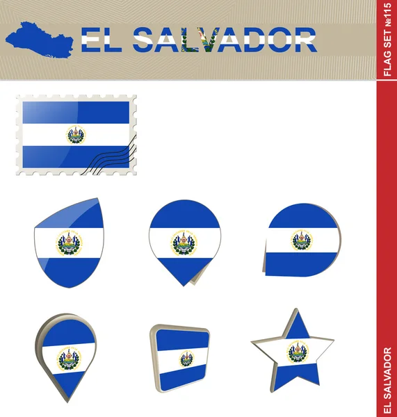 El Salvador Flag Set, Flag Set 115 — Stock Vector