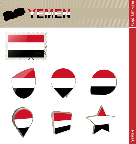 イエメン国旗セット、フラグ セット 139 — ストックベクタ