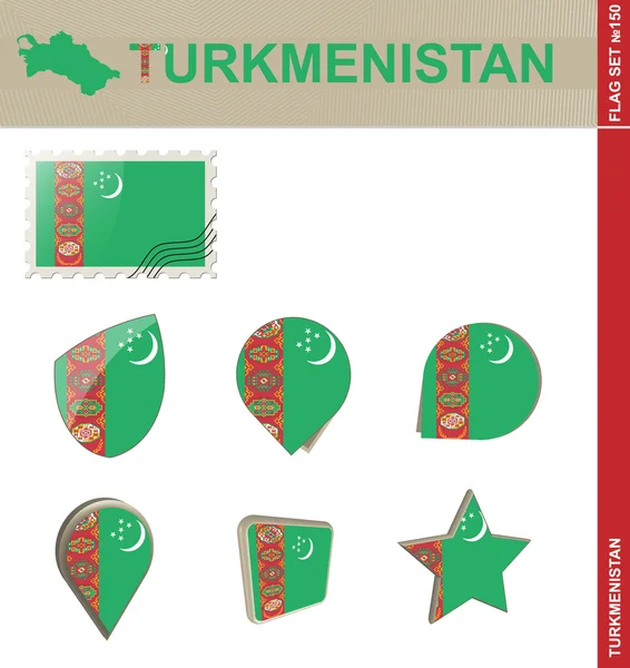 Turkmenistan Flag Set, Flag Set 150 — Stock Vector