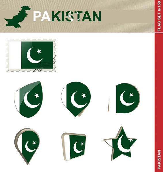 Pakistan Flag Set, Flag Set 158 — Stock Vector